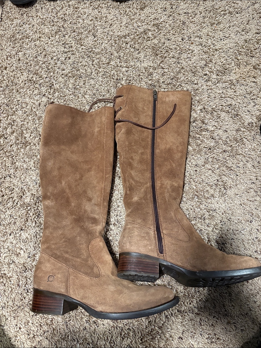 Born Tan Suede Knee Boots with Low Stacked Heel
